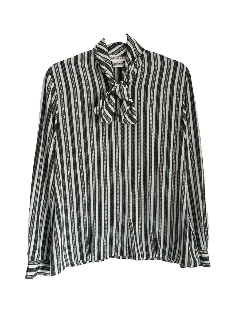 Vtg Evan Picone Blouse Womens 8 Striped Bow Long Sleeve Button Up 70s Old Money